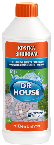  DR HOUSE Kostka Brukowa firmy Den Braven. Pozwala on w bezpieczny sposób usunąć wszelkie uciążliwe zabrudzenia, sadzę, olej czy smary z bruku i kamienia naturalnego, 