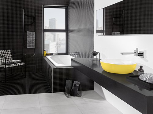 czarno -żółta aranżacja łazienki 